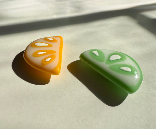 Handmade fused glass citrus fridge magnet set of 2