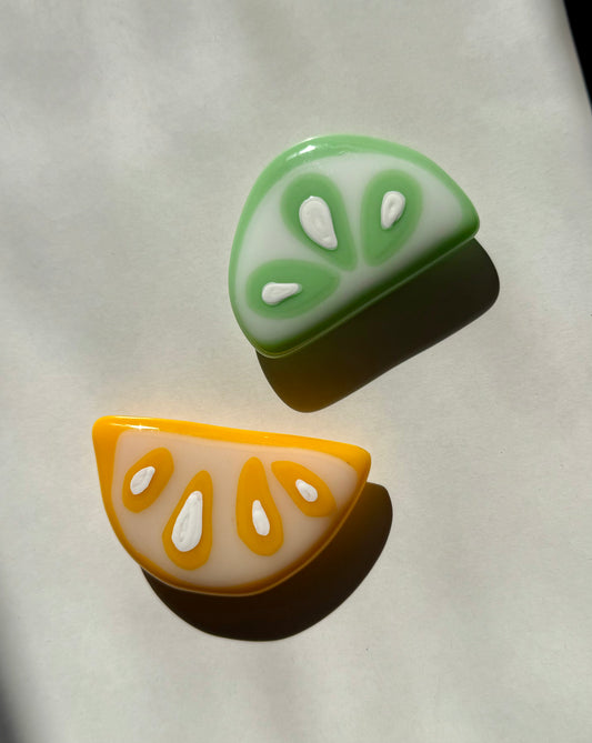 Handmade fused glass citrus fridge magnet set of 2