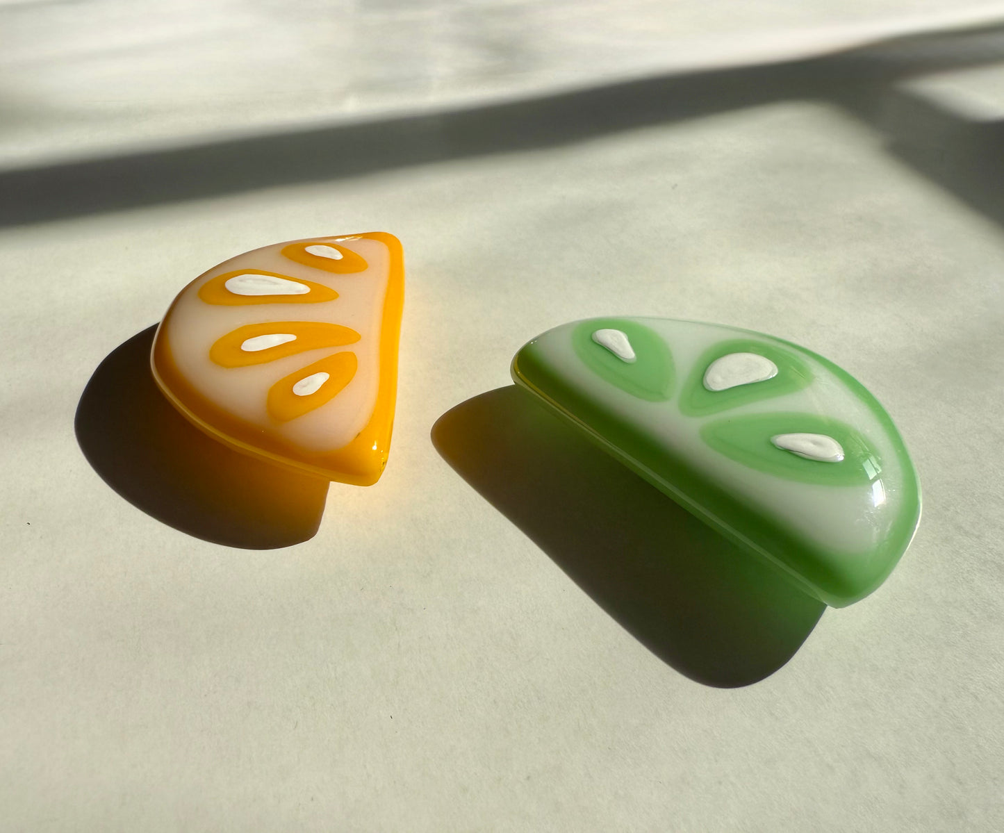 Handmade fused glass citrus fridge magnet set of 2