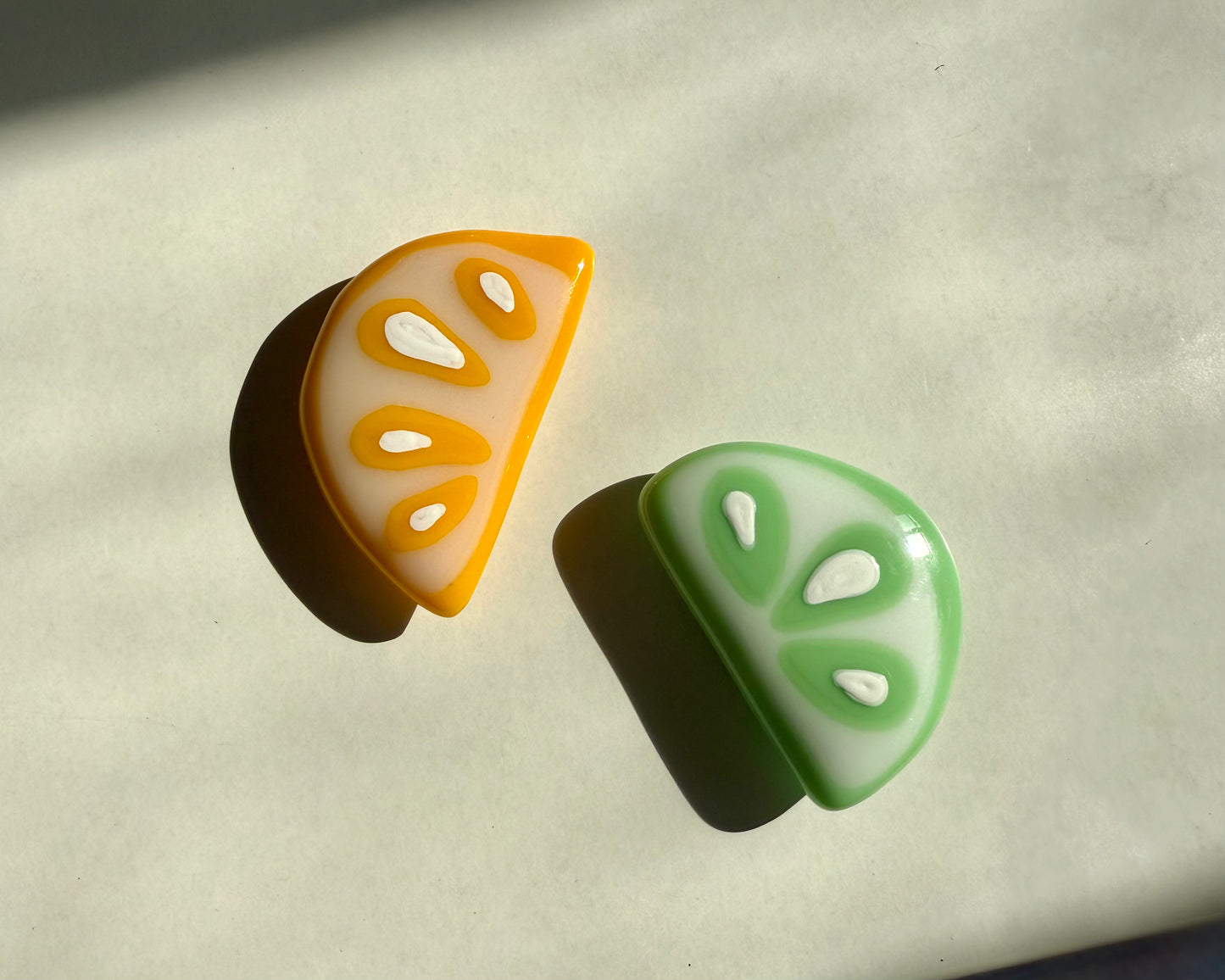Handmade fused glass citrus fridge magnet set of 2